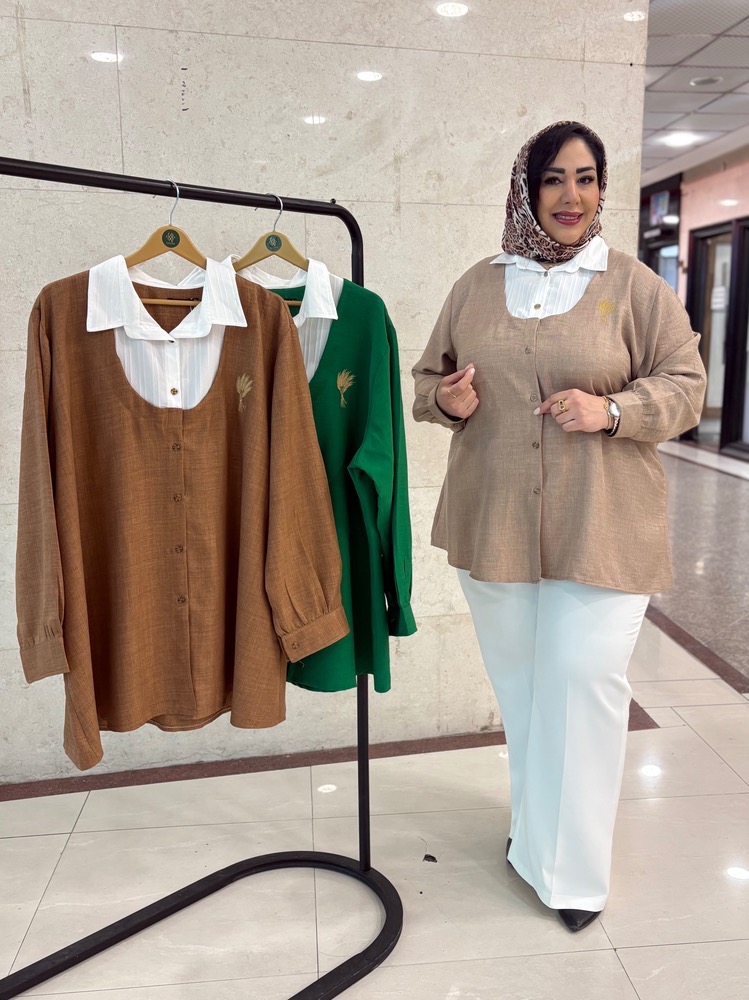شومیز سایزبزرگ یقه سفید مدل خوشه گندم کد 460