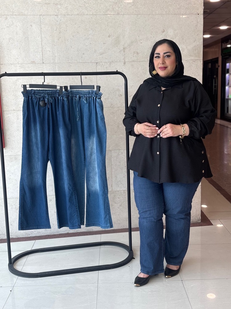 شلواربگ سایزبزرگ  جین کاغذی مدل بند دار کد 485