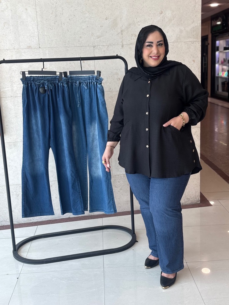 شلواربگ سایزبزرگ  جین کاغذی مدل بند دار کد 485