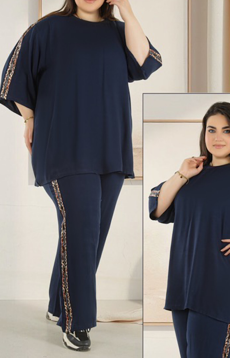 ست تونیک وشلوار سایزبزرگ تابستونی  مدل پلنگی کد 526