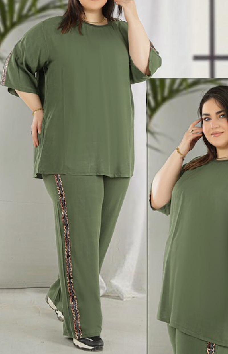 ست تونیک وشلوار سایزبزرگ تابستونی  مدل پلنگی کد 526