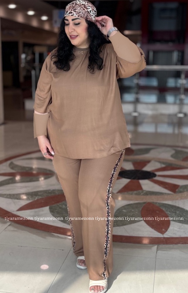 ست تونیک وشلوار سایزبزرگ تابستونی  مدل پلنگی کد 526