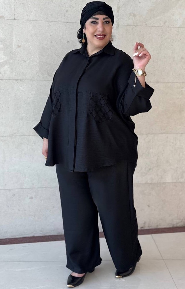 ست شومیز وشلوار سایز بزرگ مدل شطرنجی کد 543