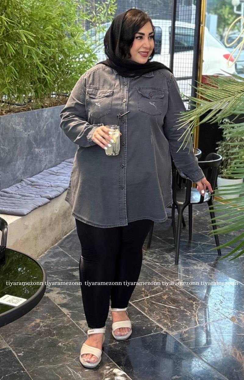 شومیز سایزبزرگ جین مدل دو جیب بالا پاکتی کد 576