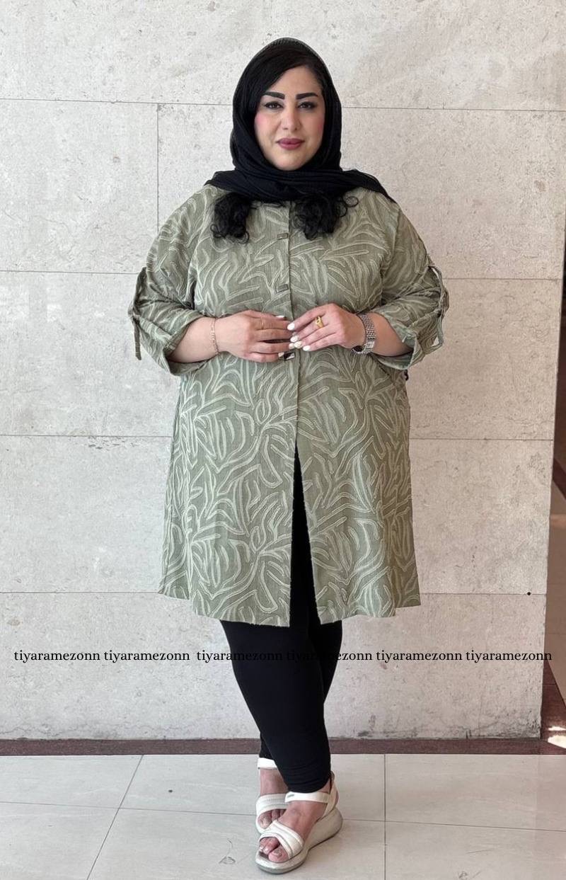 مانتو سایز بزرگ  مدل استین رگلان پاگن دار کد 575