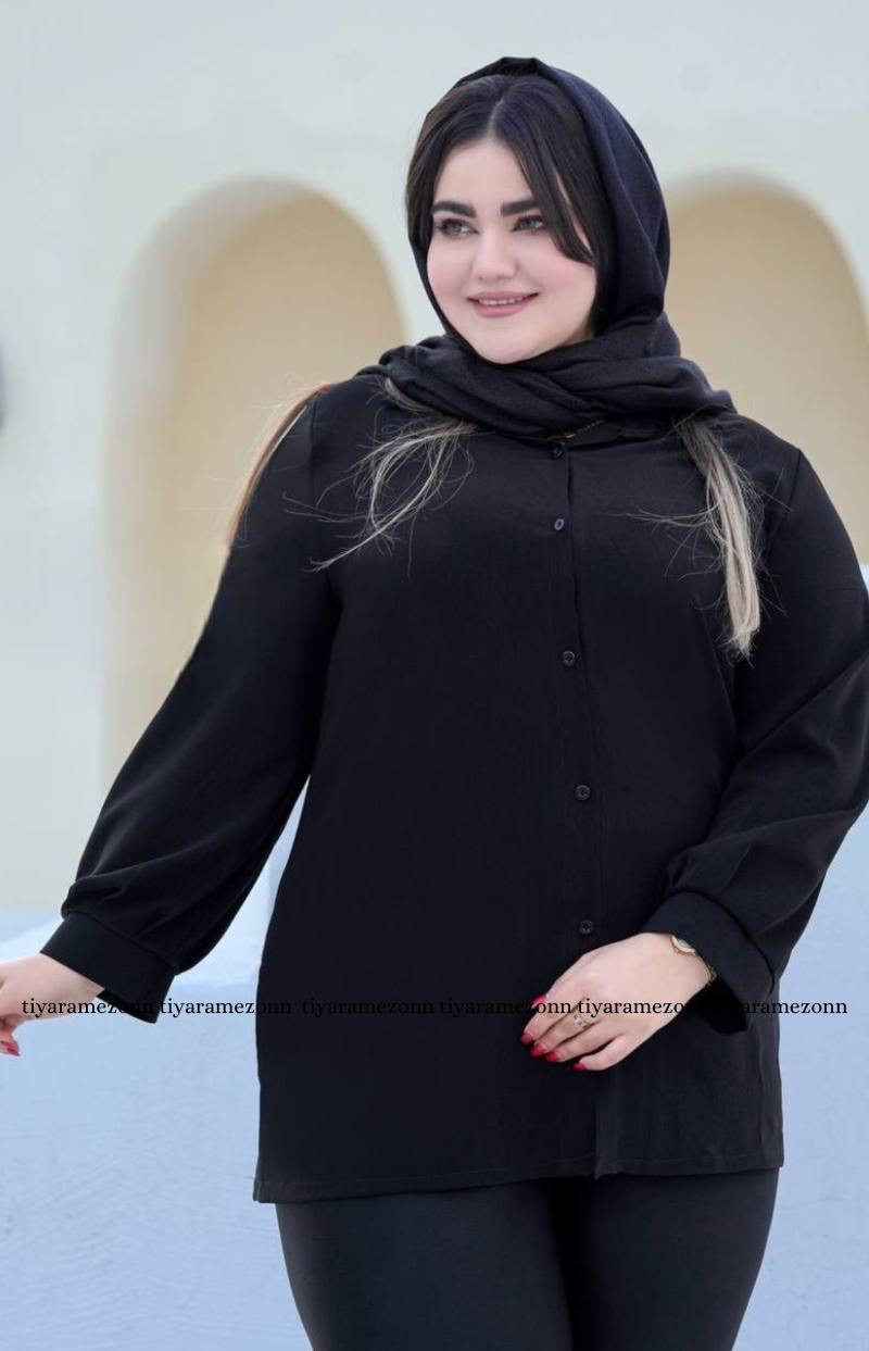 شومیز سایزبزرگ مدل بیسیک مشکی کد 582