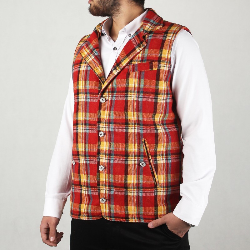 ژیله مردانه آیده آل پارچه لینن قرمز و زرد