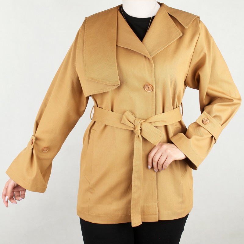 بارانی زنانه  کمربند دار جلو باز