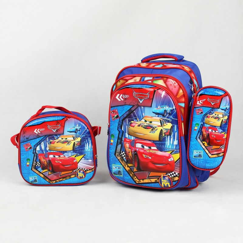 کیف و کوله پشتی سه تیکه دبستانی طرح ماشین ها