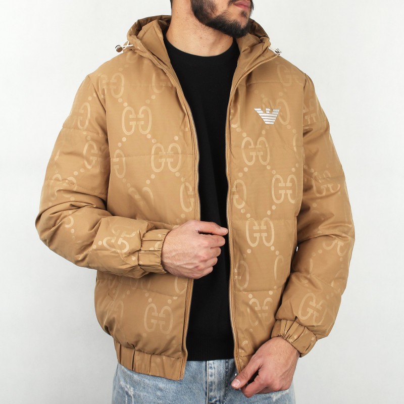 کاپشن مردانه کلاه دار طرح دار G