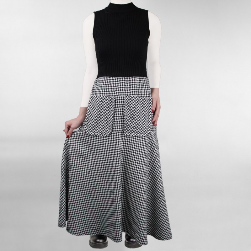 سارافون زنانه بلند بافت جیب دار مشکی