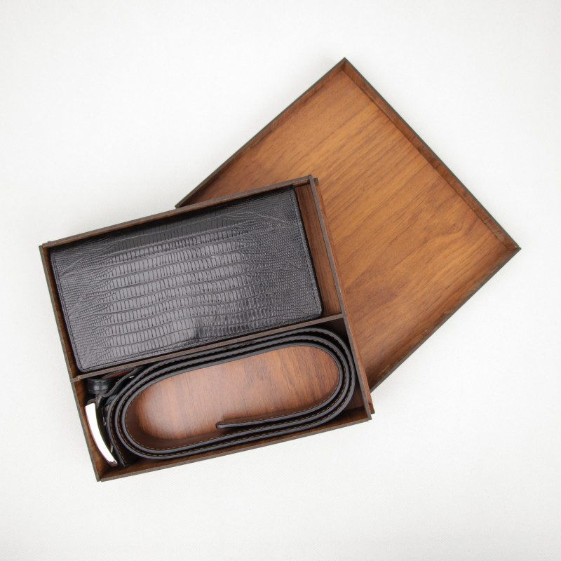 ست دو تیکه مردانه کمربند و کیف طرح پوست مار کد 28