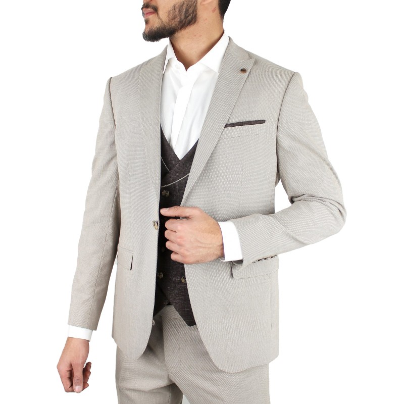 کت و شلوار JAKAMEN تک دکمه کرم