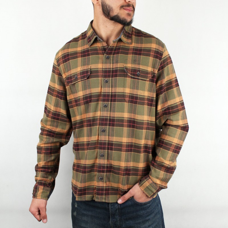 پیراهن مردانه چهار خانه دو جیب سبز قهوه ای LP