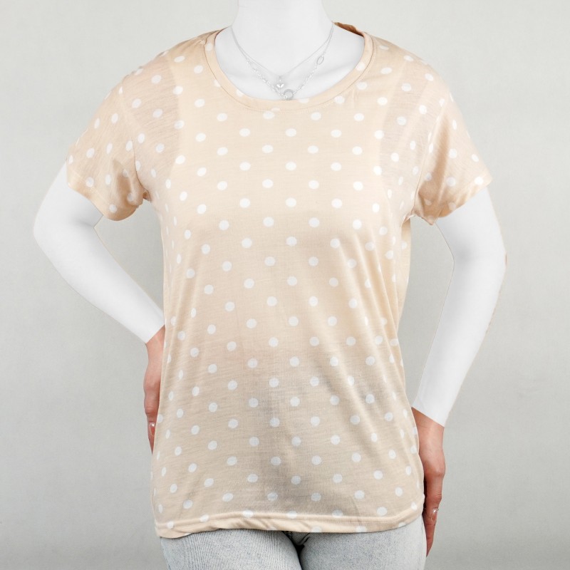 تیشرت زنانه پنبه ایسان طرح خال خالی