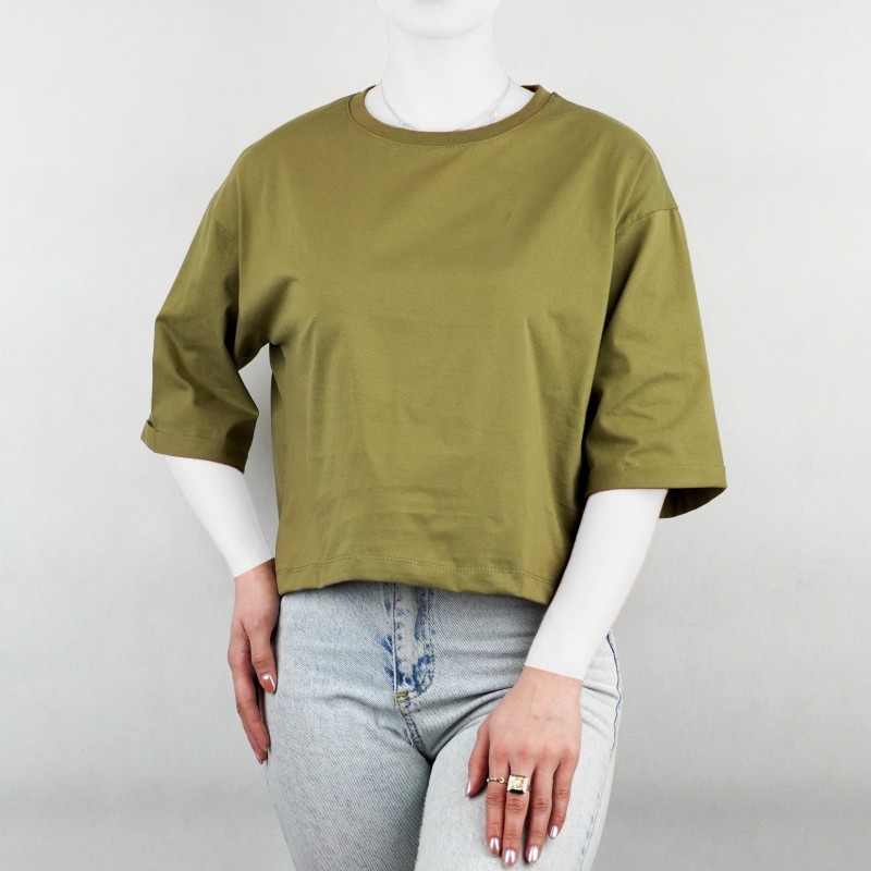 تیشرت کوتاه زنانه نوشته دار سبز