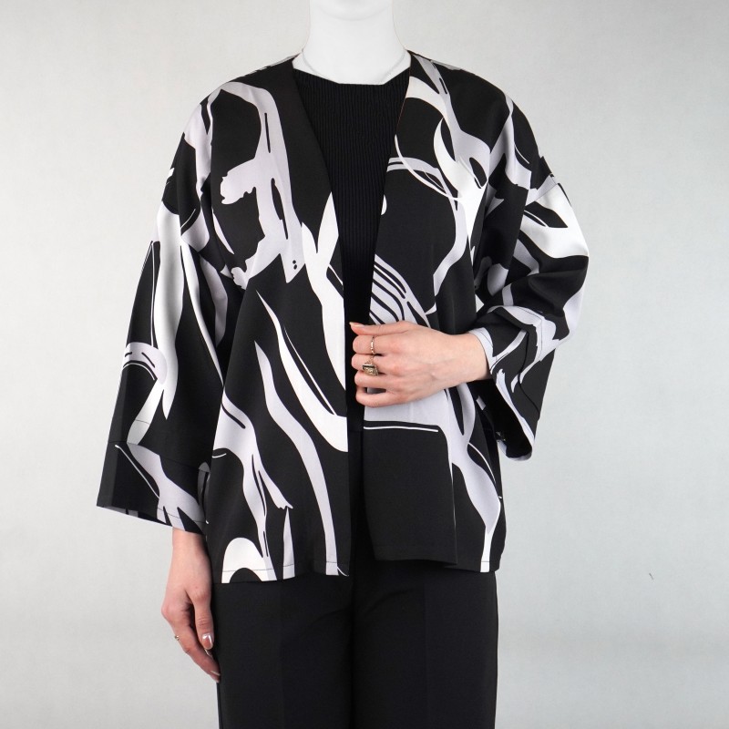 مانتو زنانه آبرنگی طوسی و سفید