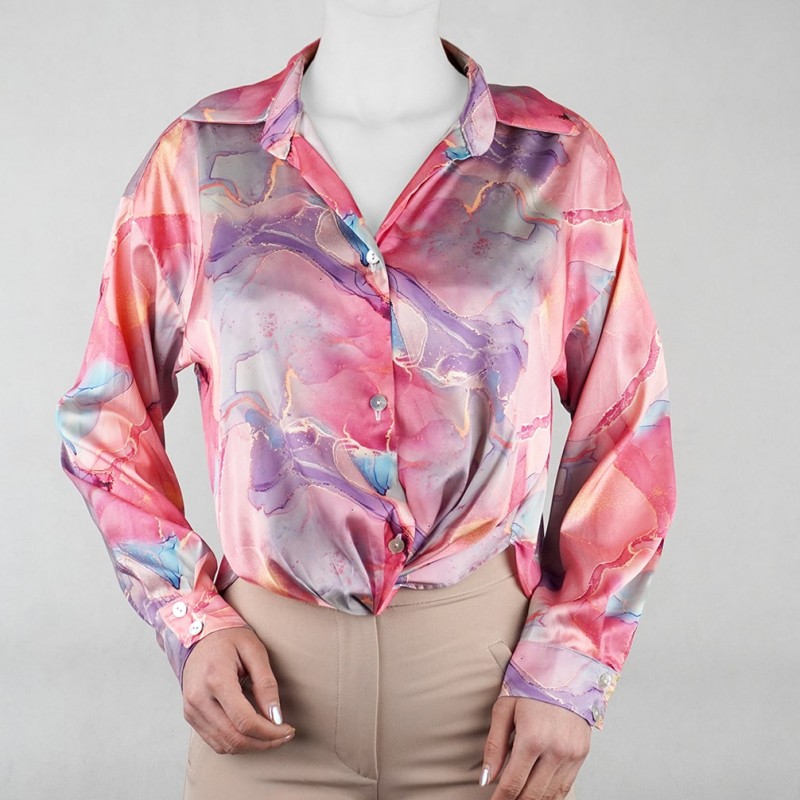 شومیز زنانه آبرنگی جلو دکمه دار QSA