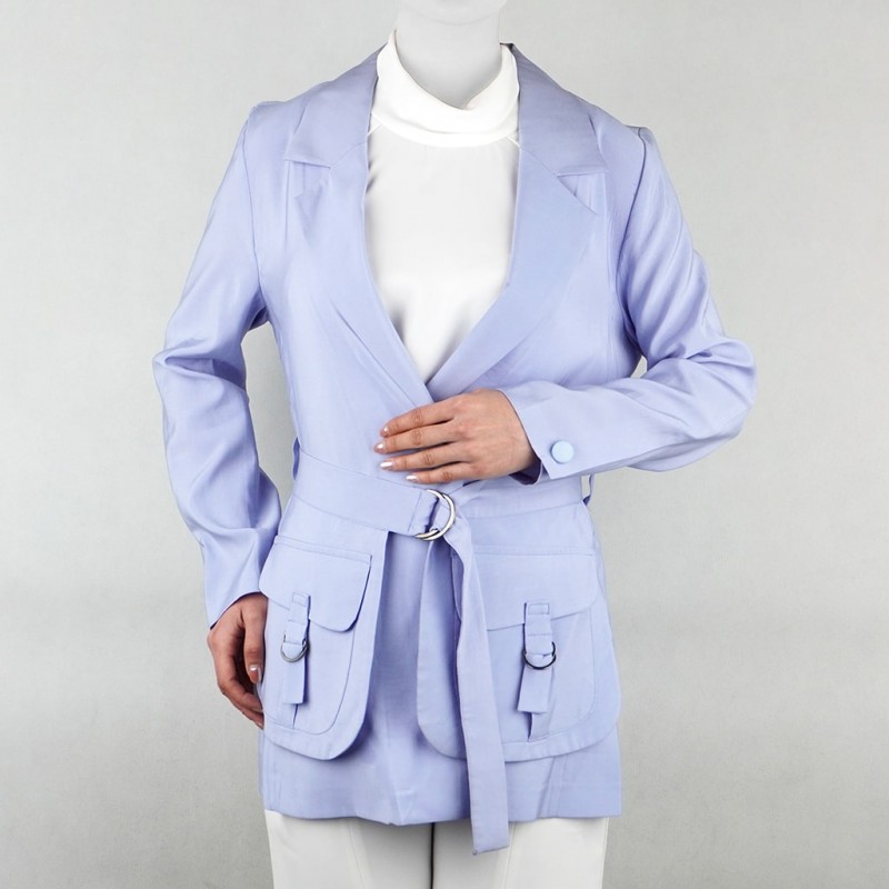 مانتو کتی زنانه آبی روشن تک دکمه