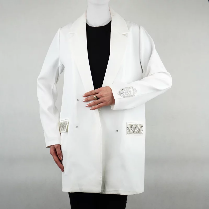 کت زنانه یقه انگلیسی جیب و آستین طرح دار