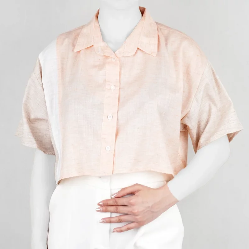 شومیز کراپ زنانه گلبه ای و کرم