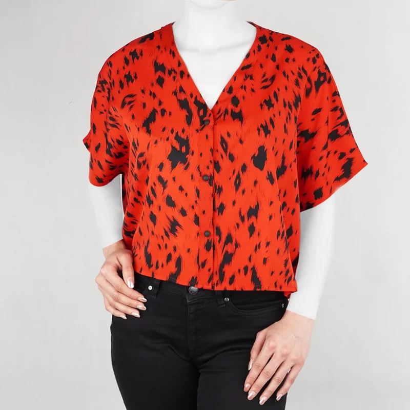 شومیز زنانه قرمز مشکی طرح ببری