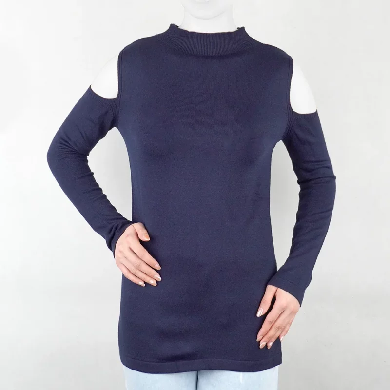 بافت پاییزه زنانه سرشانه باز سرمه ای کوتون