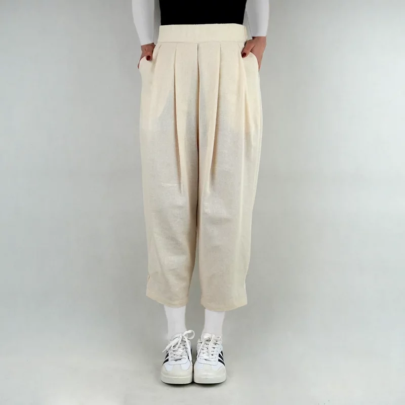 شلوار زنانه لینن کرم روشن