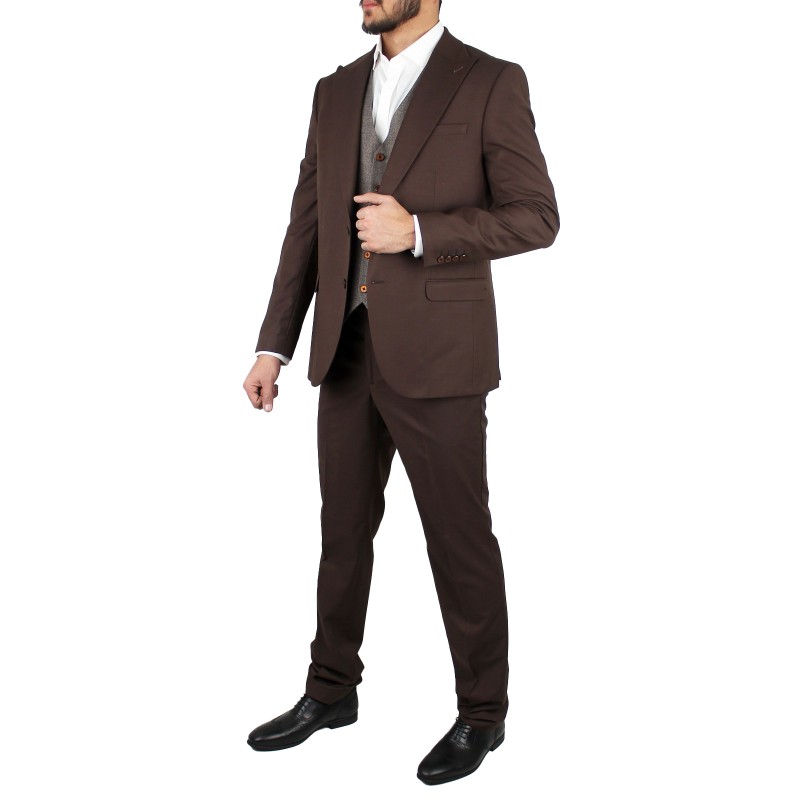 کت و شلوار دو دکمه قهوه ای