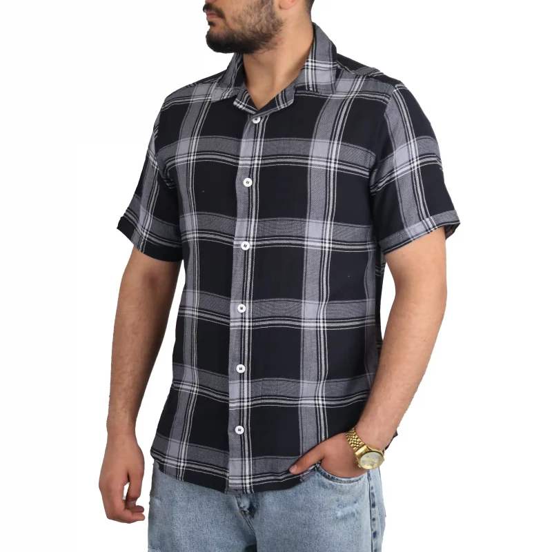 پیراهن مردانه چهارخانه آستین کوتاه مراکشی