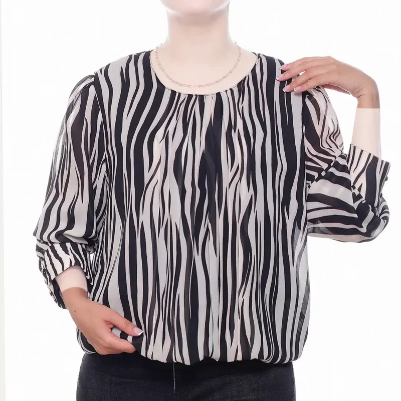 شومیز زنانه طرح طوسی مشکی