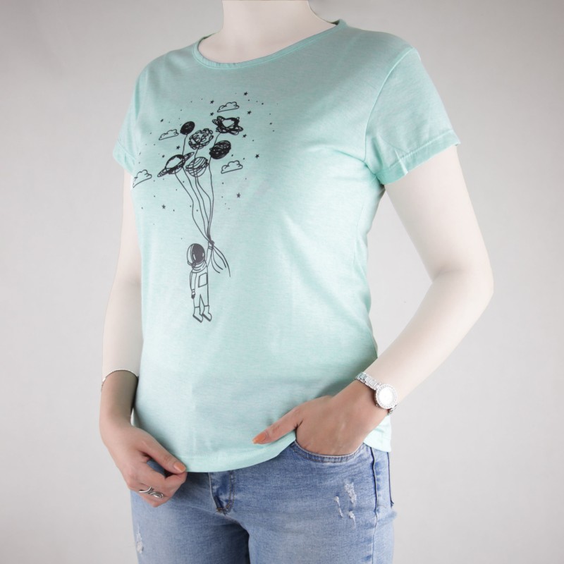 تیشرت زنانه یقه گرد با طرح  کهکشانی