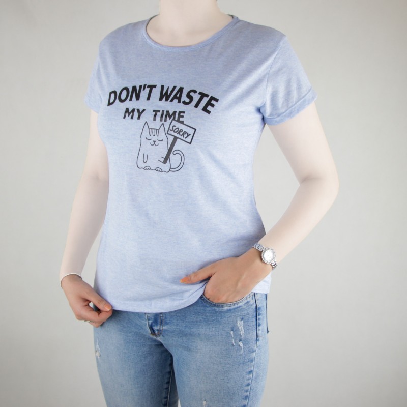 تیشرت زنانه یقه گرد با طرح  گربه