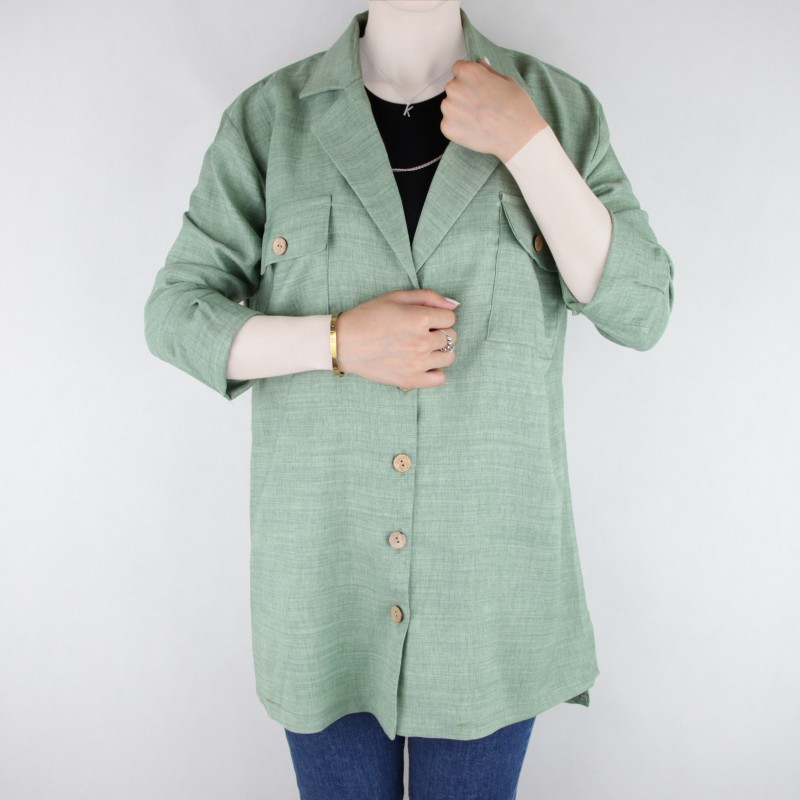 شومیز زنانه مانتویی جیب دار کلیون