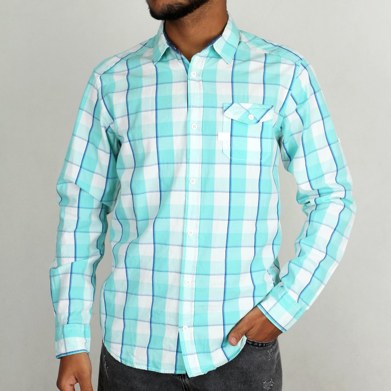 پیراهن مردانه از برند riv/sd در طرح  چهار خونه فیروزه ای