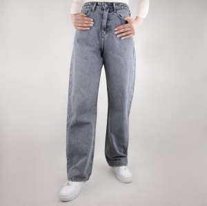 شلوار زنانه جین نیم بگ نقرآبی  zara