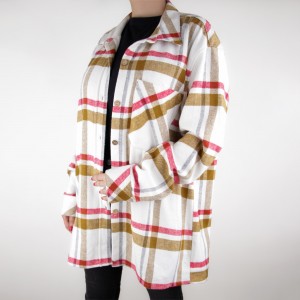 پیراهن کتی زنانه پشمی چهار خونه سفید و خردلی