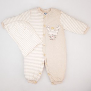 کاپشن سرهمی نوزادی دکمه دار و کلاه دار QIMIER