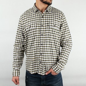 پیراهن مردانه چهار خانه دو جیب سفید سبز  LP