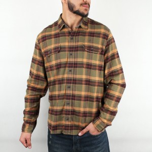 پیراهن مردانه چهار خانه دو جیب سبز قهوه ای LP