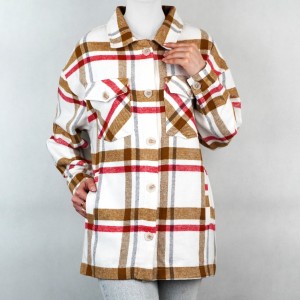 پیراهن کتی زنانه پشمی دو جیب سفید و خردلی