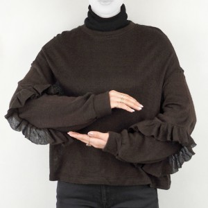 بلوز زنانه دانزا یقه ایستاده قهوه تیره