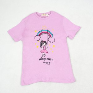 تیشرت دخترانه با طرح تاب و رنگین کمان  برند koton صورتی
