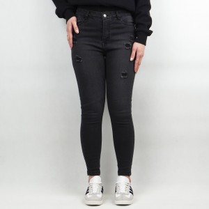 شلوار جین زنانه زاپدار گرد زیما  ‌ذغالی