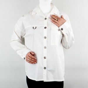 شومیز زنانه ساده تک جیب مدل یقه مردانه سفید