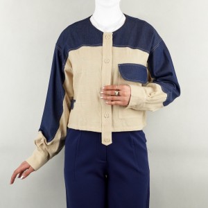 کت کراپ زنانه دوخت تک جیب دورنگ oxa