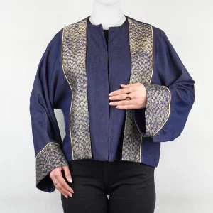 کت زنانه تنسل یالی کاغذی یقه گرد