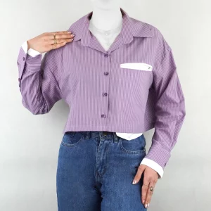 شومیز زنانه جیب دار یقه مردانه راه راه