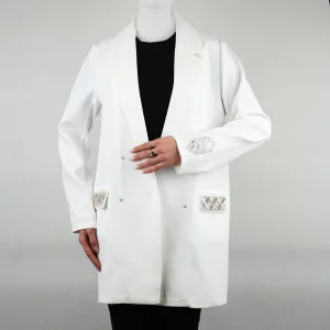 کت زنانه یقه انگلیسی جیب و آستین طرح دار