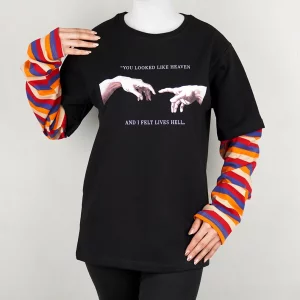 بلوز آستین بلند زنانه مشکی راه راه